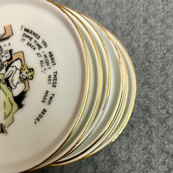 Set of 6 Vintage Risqué Humour Coasters / Ashtrays / Trinket Dishes from Japan - Picture 3 of 8